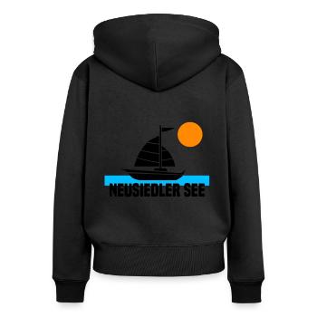 Neusiedler See - Frauen Premium Bio Zip Hoodie - Schwarz - Hinten - Julia (174cm)