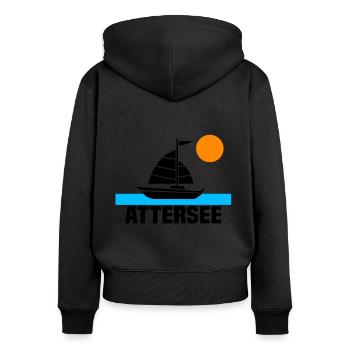 Attersee - Frauen Premium Bio Zip Hoodie - Schwarz - Hinten - Julia (174cm)