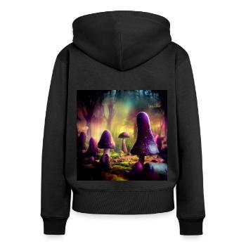 Forêt de champignons - Sweat à capuche zippé Premium bio Femme - noir - Dos - Julia (174cm)