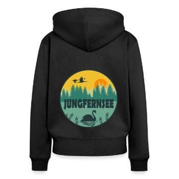 Jungfernsee - Frauen Premium Bio Zip Hoodie - Schwarz - Hinten - Julia (174cm)