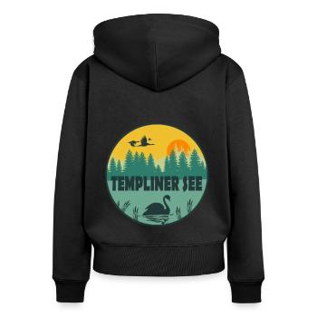 Templiner See - Frauen Premium Bio Zip Hoodie - Schwarz - Hinten - Julia (174cm)