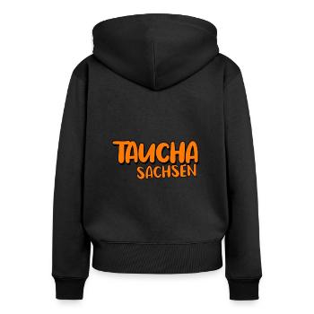 Taucha - Frauen Premium Bio Zip Hoodie - Schwarz - Hinten - Julia (174cm)