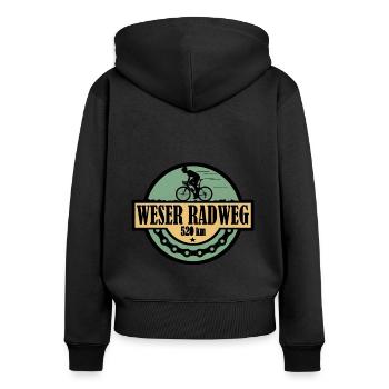 Weser Radweg - Frauen Premium Bio Zip Hoodie - Schwarz - Hinten - Julia (174cm)