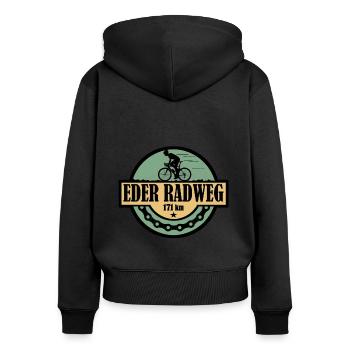 Eder Radweg - Frauen Premium Bio Zip Hoodie - Schwarz - Hinten - Julia (174cm)