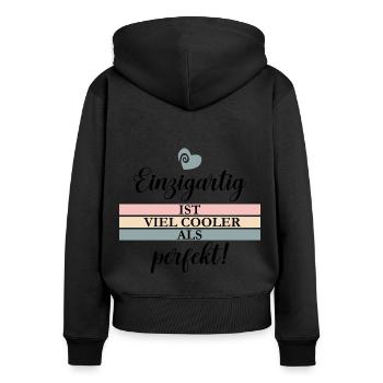Einzigartig - Frauen Premium Bio Zip Hoodie - Schwarz - Hinten - Julia (174cm)