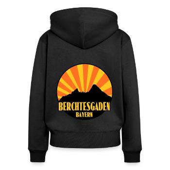 Berchtesgaden - Frauen Premium Bio Zip Hoodie - Schwarz - Hinten - Julia (174cm)