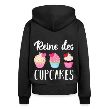 Reine des cupcakes cadeau pâtisserie patissière - Sweat à capuche zippé Premium bio Femme - noir - Dos - Julia (174cm)
