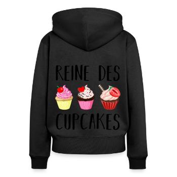 Reine des cupcakes cadeau pâtisserie patissière - Sweat à capuche zippé Premium bio Femme - noir - Dos - Julia (174cm)