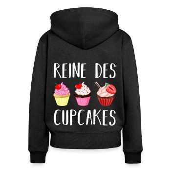 Reine des cupcakes cadeau pâtisserie patissière - Sweat à capuche zippé Premium bio Femme - noir - Dos - Julia (174cm)