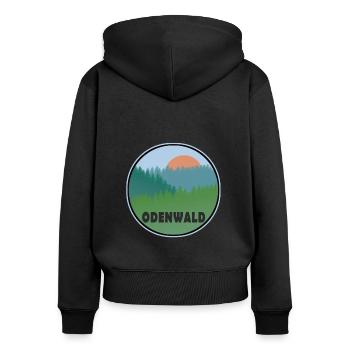 Odenwald - Frauen Premium Bio Zip Hoodie - Schwarz - Hinten - Julia (174cm)