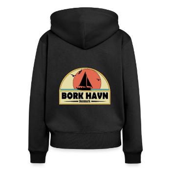 Bork Havn Dänemark - Frauen Premium Bio Zip Hoodie - Schwarz - Hinten - Julia (174cm)