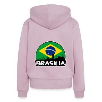 Brasilia Brésil Flag Skyline Silhouette Voyage - Sweat à capuche zippé Premium bio Femme - rose poudré - Dos - Julia (174cm)
