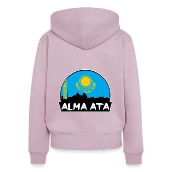 Alma Ata Kazakhstan Drapeau Skyline Silhouette Voyage - Sweat à capuche zippé Premium bio Femme - rose poudré - Dos - Julia (174cm)