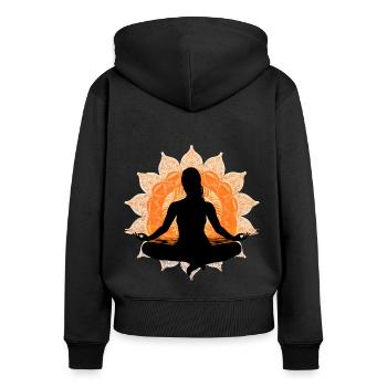 Yoga Meditation mit Mandala - Frauen Premium Bio Zip Hoodie - Schwarz - Hinten - Julia (174cm)