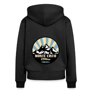 Monte Cinto Corse - Sweat à capuche zippé Premium bio Femme - noir - Dos - Julia (174cm)