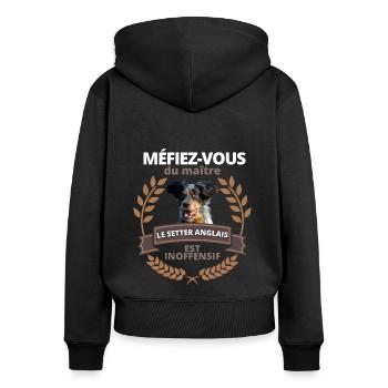 Idée cadeau Setter Anglais - Sweat à capuche zippé Premium bio Femme - noir - Dos - Julia (174cm)