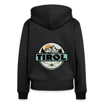 Tirol - Frauen Premium Bio Zip Hoodie - Schwarz - Hinten - Julia (174cm)