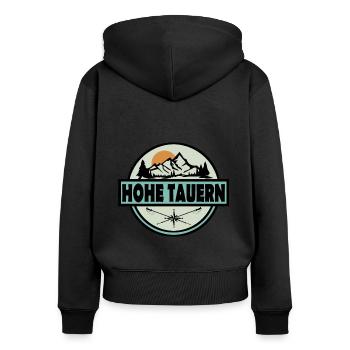Hohe Tauern - Frauen Premium Bio Zip Hoodie - Schwarz - Hinten - Julia (174cm)