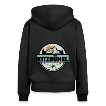 Kitzbühel - Frauen Premium Bio Zip Hoodie - Schwarz - Hinten - Julia (174cm)