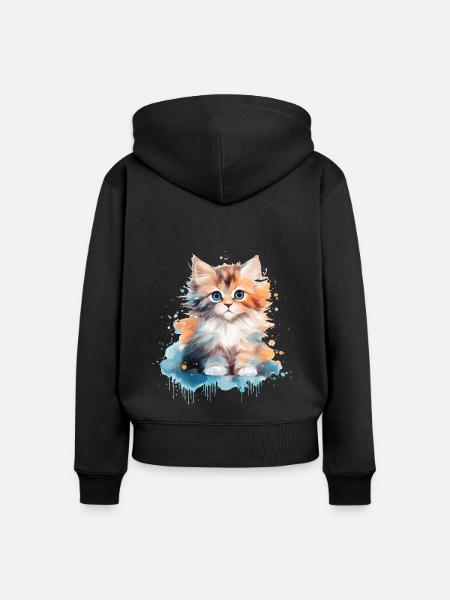 Kätzchen - Frauen Premium Bio Zip Hoodie - Schwarz