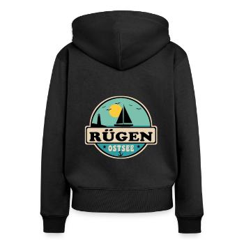 Rügen - Frauen Premium Bio Zip Hoodie - Schwarz - Hinten - Julia (174cm)