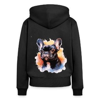 Bouledogue français - Sweat à capuche zippé Premium bio Femme - noir - Dos - Julia (174cm)