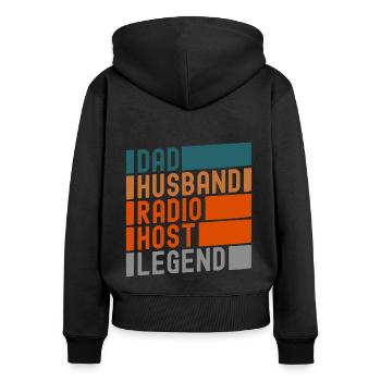 Podcast Podcaster Mikrofon Kassette - Frauen Premium Bio Zip Hoodie - Schwarz - Hinten - Julia (174cm)