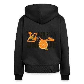 Popeye Naturally Unique - Frauen Premium Bio Zip Hoodie - Schwarz - Hinten - Julia (174cm)