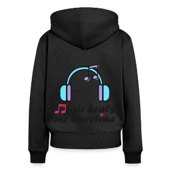 Musik heilt mich jedes Mal - Frauen Premium Bio Zip Hoodie - Schwarz - Hinten - Julia (174cm)