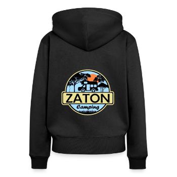 Zaton Camping - Frauen Premium Bio Zip Hoodie - Schwarz - Hinten - Julia (174cm)