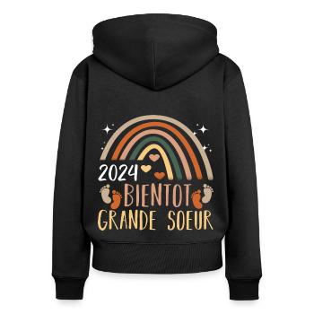 Future grande soeur 2024 bientôt grande soeur - Sweat à capuche zippé Premium bio Femme - noir - Dos - Julia (174cm)