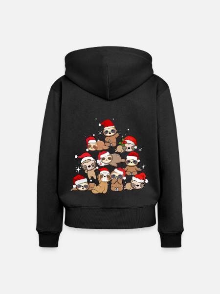 Weihnachtsfaultier - Frauen Premium Bio Zip Hoodie - Schwarz