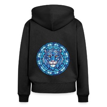 Bleu Tigre Aquatique Aquarelle Coloré Animal Pet - Sweat à capuche zippé Premium bio Femme - noir - Dos - Julia (174cm)