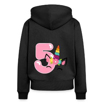 Einhorn zum 5. Geburtstag. 5 Jahre Geburtstagsgeschenk - Frauen Premium Bio Zip Hoodie - Schwarz - Hinten - Julia (174cm)