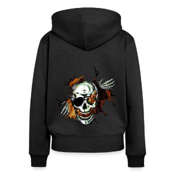 Crâne ardent | Halloween et le design gothique - Sweat à capuche zippé Premium bio Femme - noir - Dos - Julia (174cm)