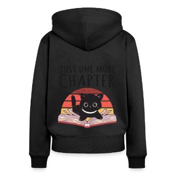 Just one more chapter Bookworm Cat - Frauen Premium Bio Zip Hoodie - Schwarz - Hinten - Julia (174cm)