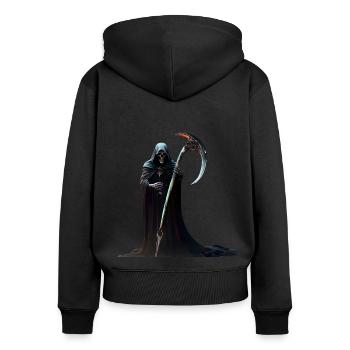 Sensenmann - Frauen Premium Bio Zip Hoodie - Schwarz - Hinten - Julia (174cm)