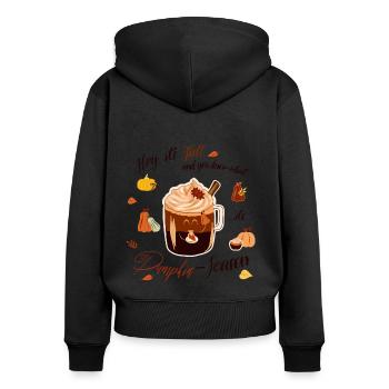 parfum d’automne - c’est l’automne - c’est la saison des citrouilles - Sweat à capuche zippé Premium bio Femme - noir - Dos - Julia (174cm)