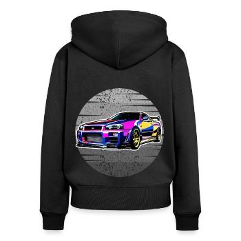 Jdm / Tuning / Turbocompresseur / Jantes / Chiptuning - Sweat à capuche zippé Premium bio Femme - noir - Dos - Julia (174cm)