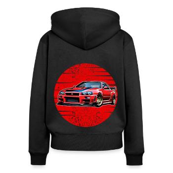Jdm / Tuning / Turbocompresseur / Jantes / Chiptuning - Sweat à capuche zippé Premium bio Femme - noir - Dos - Julia (174cm)