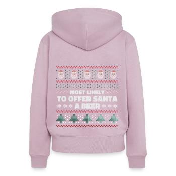 Offrir une bière au Père Noël - Sweat à capuche zippé Premium bio Femme - rose poudré - Dos - Julia (174cm)