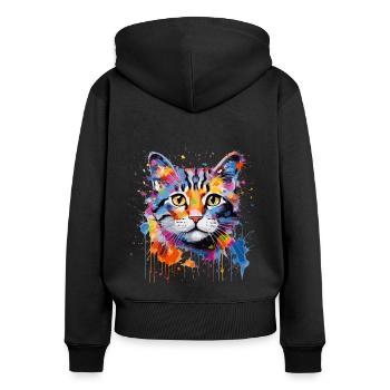 Niedliche Katze - Frauen Premium Bio Zip Hoodie - Schwarz - Hinten - Julia (174cm)