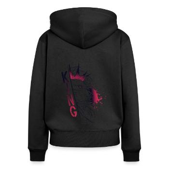 Skizze Müll Löwe - KÖNIG - Frauen Premium Bio Zip Hoodie - Schwarz - Hinten - Julia (174cm)