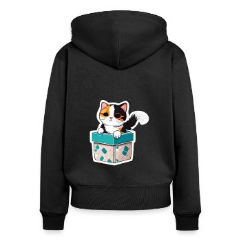Chat dans une boite , avec son pelage lumineux - Sweat à capuche zippé Premium bio Femme - noir - Dos - Julia (174cm)