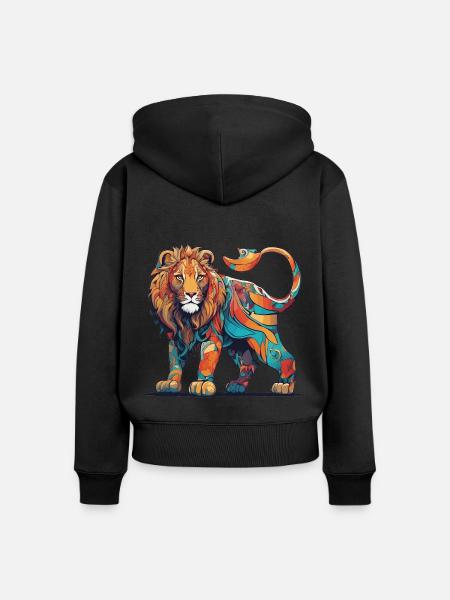 Colourful pattern Lion - Women's Premium Organic Zip Hoodie - black
