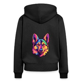 German Shepherd Dog Breed Cartoon Kawaii Illustrat - Women's Premium Organic Zip Hoodie - black - Back - Julia (174cm)