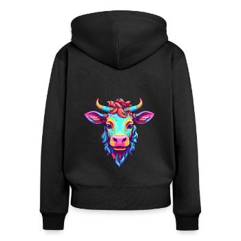 Vache Aquarelle Colorée Dessin Animé Kawaii Animal - Sweat à capuche zippé Premium bio Femme - noir - Dos - Julia (174cm)