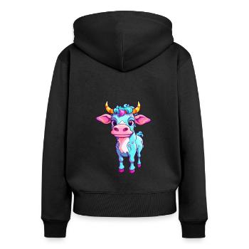 Vache Aquarelle Colorée Dessin Animé Kawaii Animal - Sweat à capuche zippé Premium bio Femme - noir - Dos - Julia (174cm)