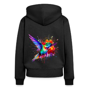 Kolibri im Aquarell - Frauen Premium Bio Zip Hoodie - Schwarz - Hinten - Julia (174cm)