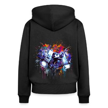 Kampfkuh, Schweizer Walliser Herdenskuh - Frauen Premium Bio Zip Hoodie - Schwarz - Hinten - Julia (174cm)